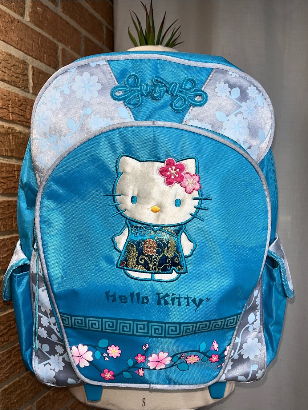 Hello Kitty Rolling Backpack Blue Cherry Blossom School Bag Sanrio
